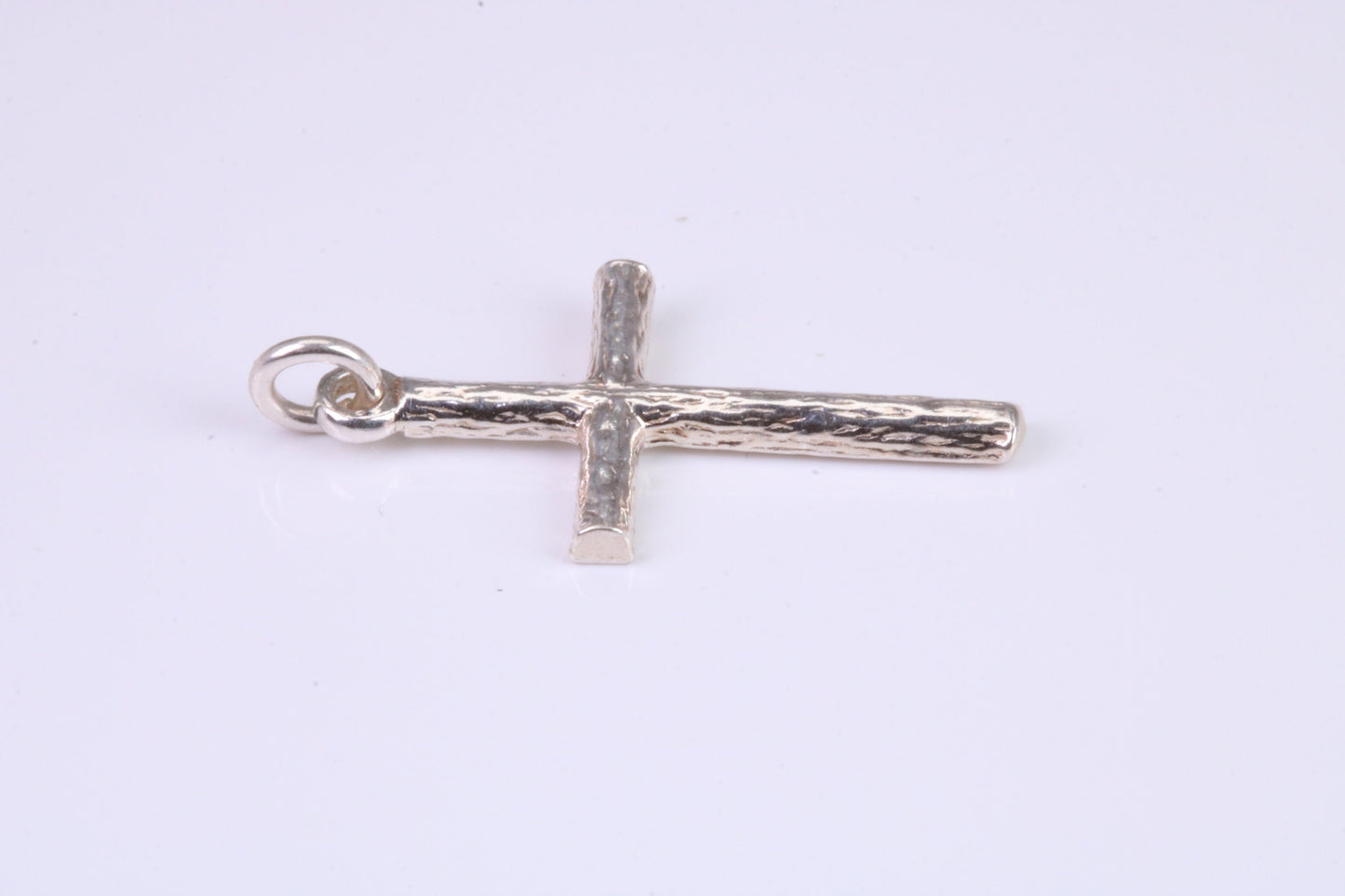 27 mm Long, Sterling Silver Bark effect Cross, Made From Solid Cast Silver