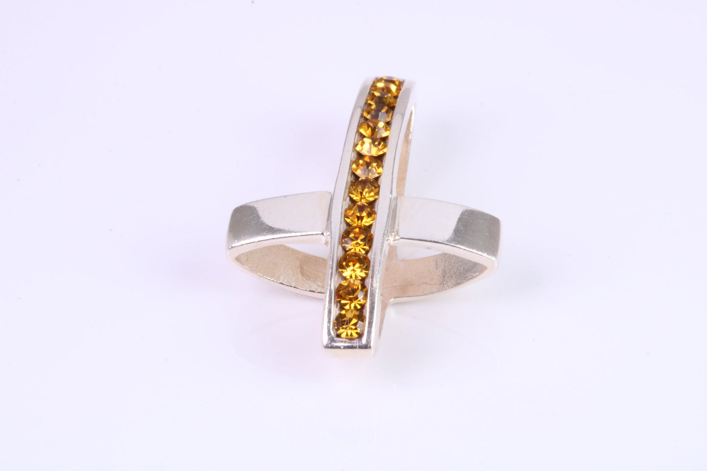 28 mm Long, Yellow C Z set Sterling Silver Cross, Made From Solid Cast Silver