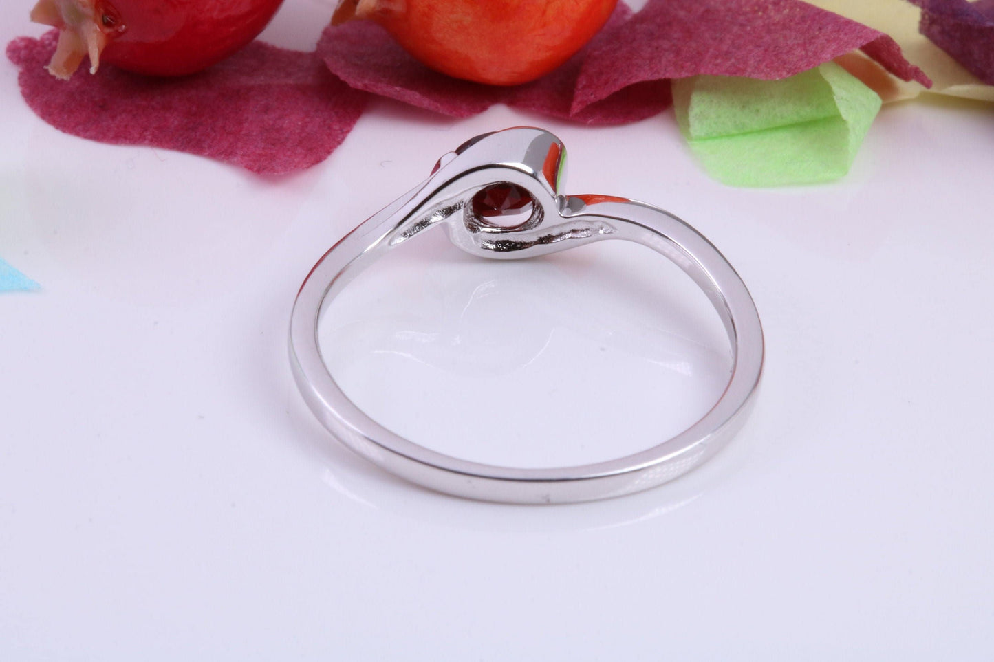 Natural Round cut Garnet set Sterling Silver Ring, Very Smooth Setting, January Birthstone