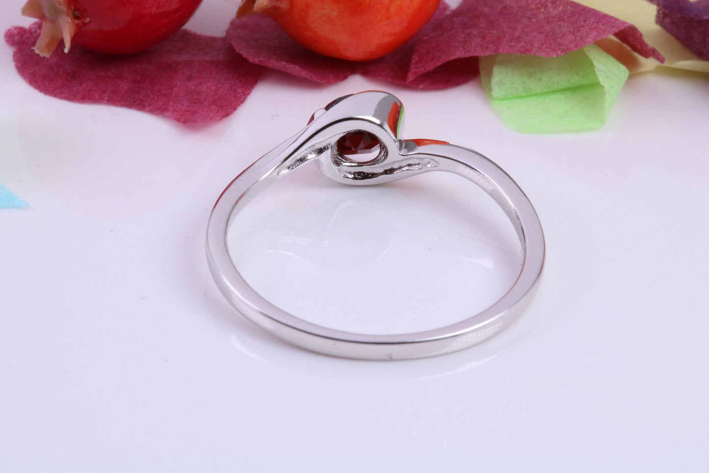 Natural Round cut Garnet set Sterling Silver Ring, Very Smooth Setting, January Birthstone