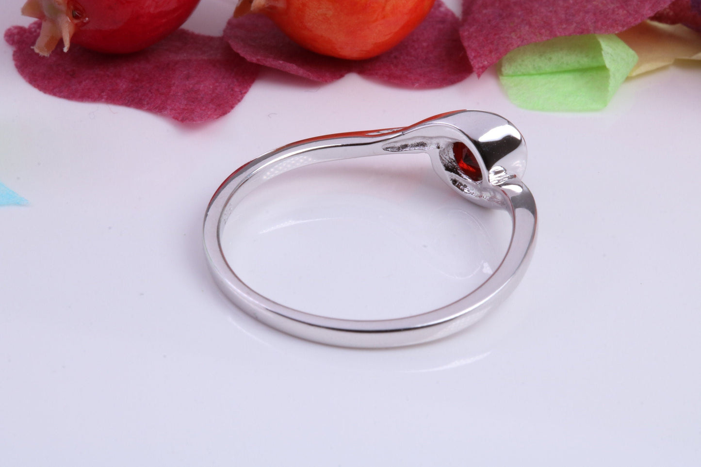 Natural Round cut Garnet set Sterling Silver Ring, Very Smooth Setting, January Birthstone