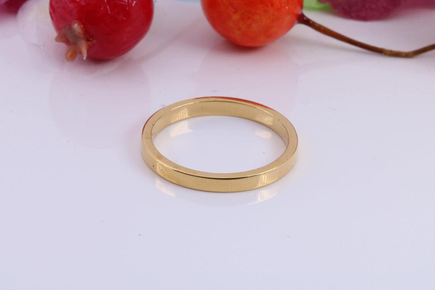 2 mm wide Simple Band, Flat Profile, Made from Solid Silver and Further 18ct Yellow Gold Plated