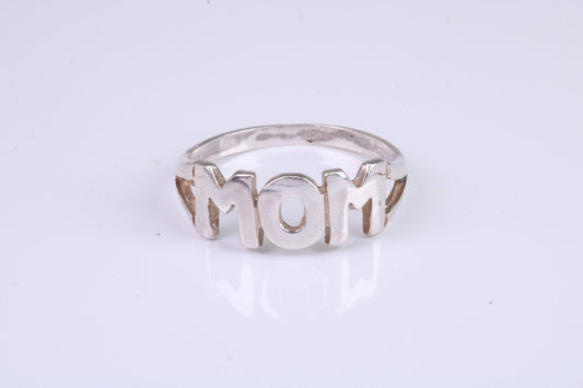 Dainty Mum ring, made from solid cast silver with high polished finish