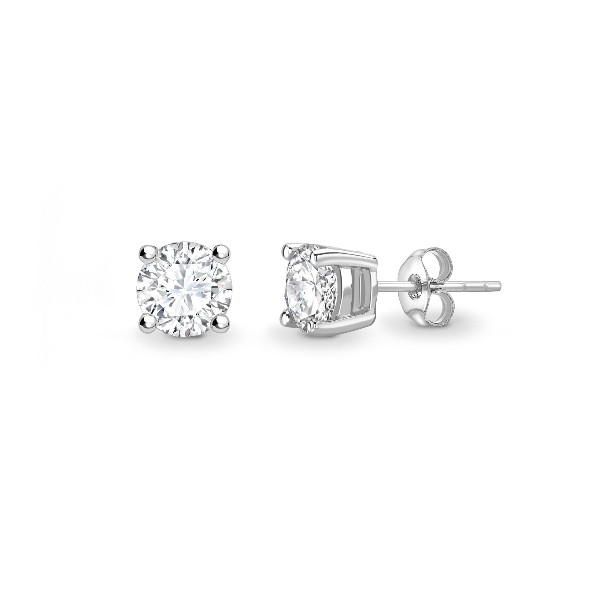 One and Half carat D V V S 1 graded and certified round cut Lab Grown Diamond set solitaire stud earrings