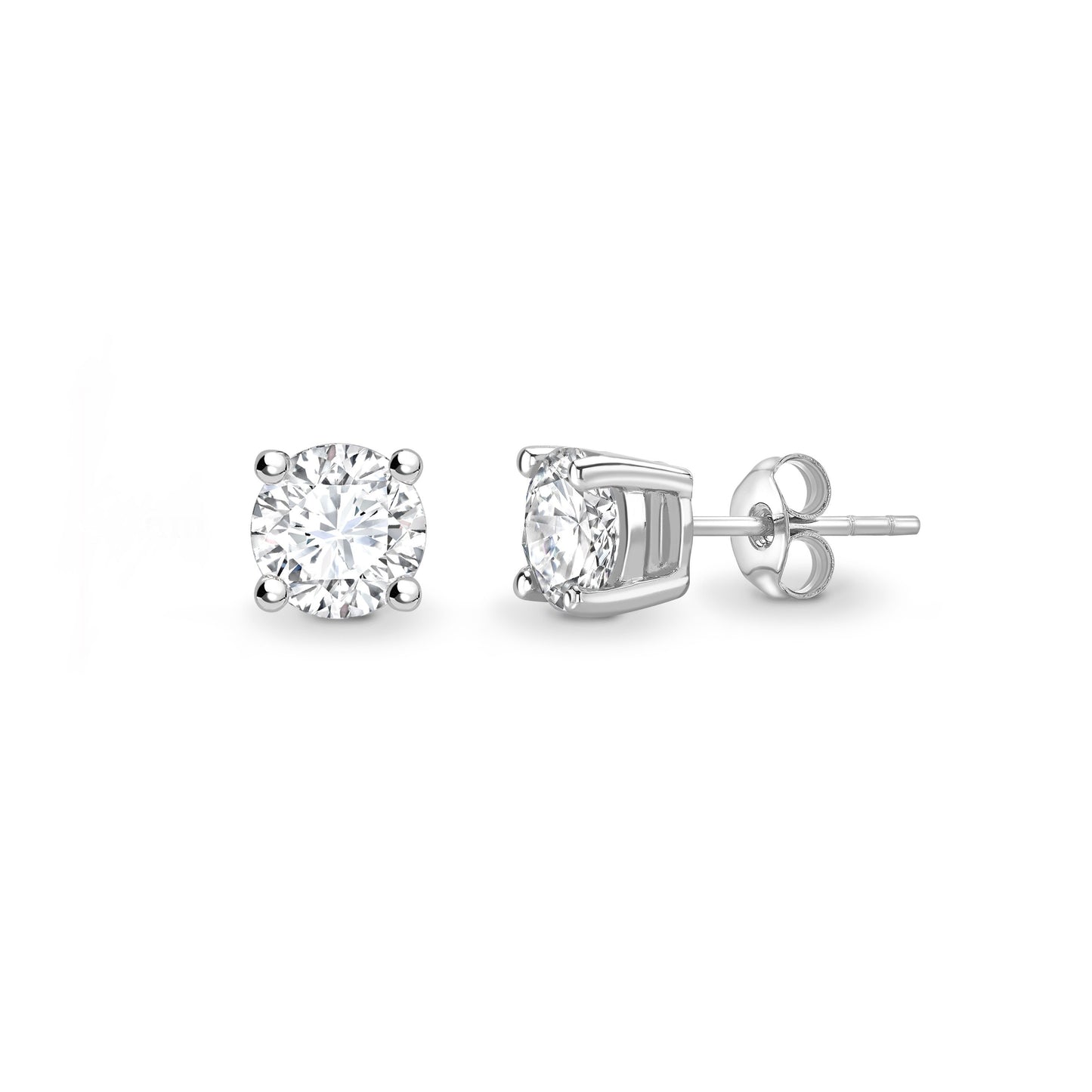 Half carat each D V V S 1 graded and certified round cut Lab Grown Diamond set stud earrings, available in your choice of precious metals