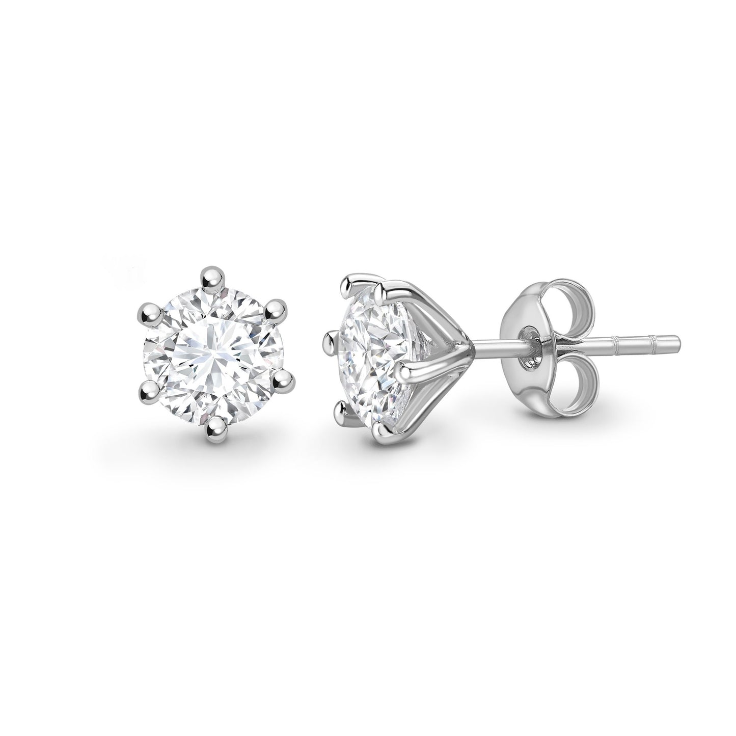 Two carats D V V S 1 graded and certified round cut Lab Grown Diamond set solitaire stud earrings