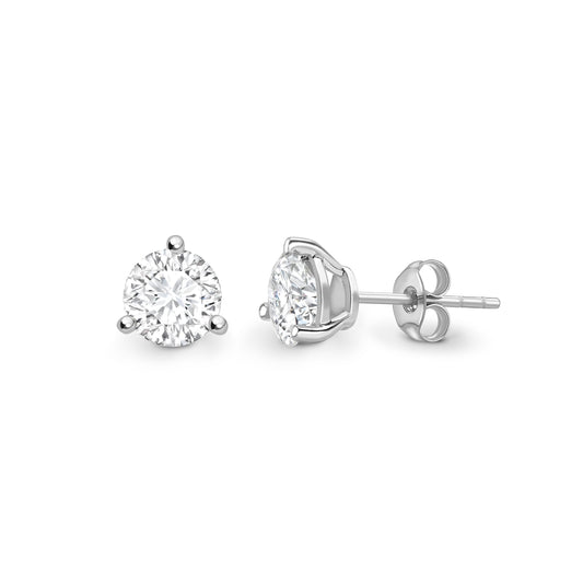 One and Half carat D V V S 1 graded and certified round cut Lab Grown Diamond set solitaire stud earrings