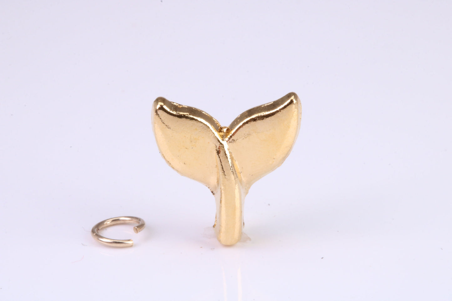 Whale Tail Charm, Traditional Charm, Made from Solid Cast Yellow Gold, British Hallmarked, Complete with Attachment Link