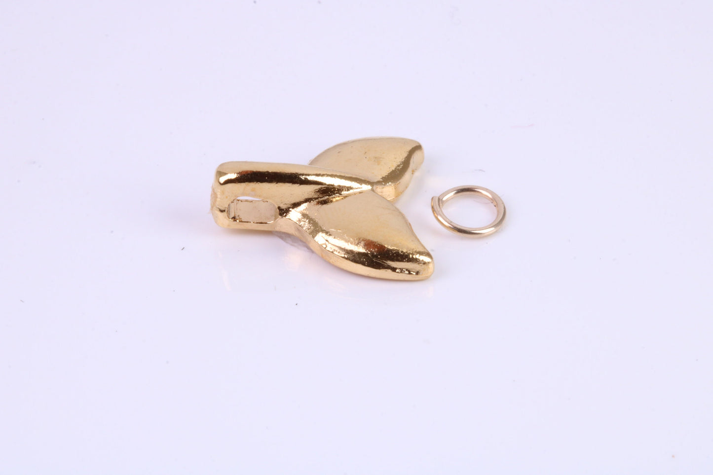 Whale Tail Charm, Traditional Charm, Made from Solid Cast Yellow Gold, British Hallmarked, Complete with Attachment Link