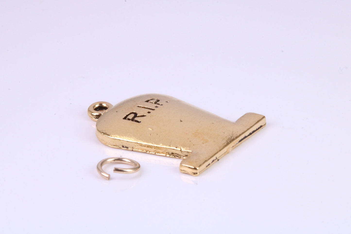 R I P Tombstone Charm, Traditional Charm, Made from Solid Cast Yellow Gold, British Hallmarked, Complete with Attachment Link