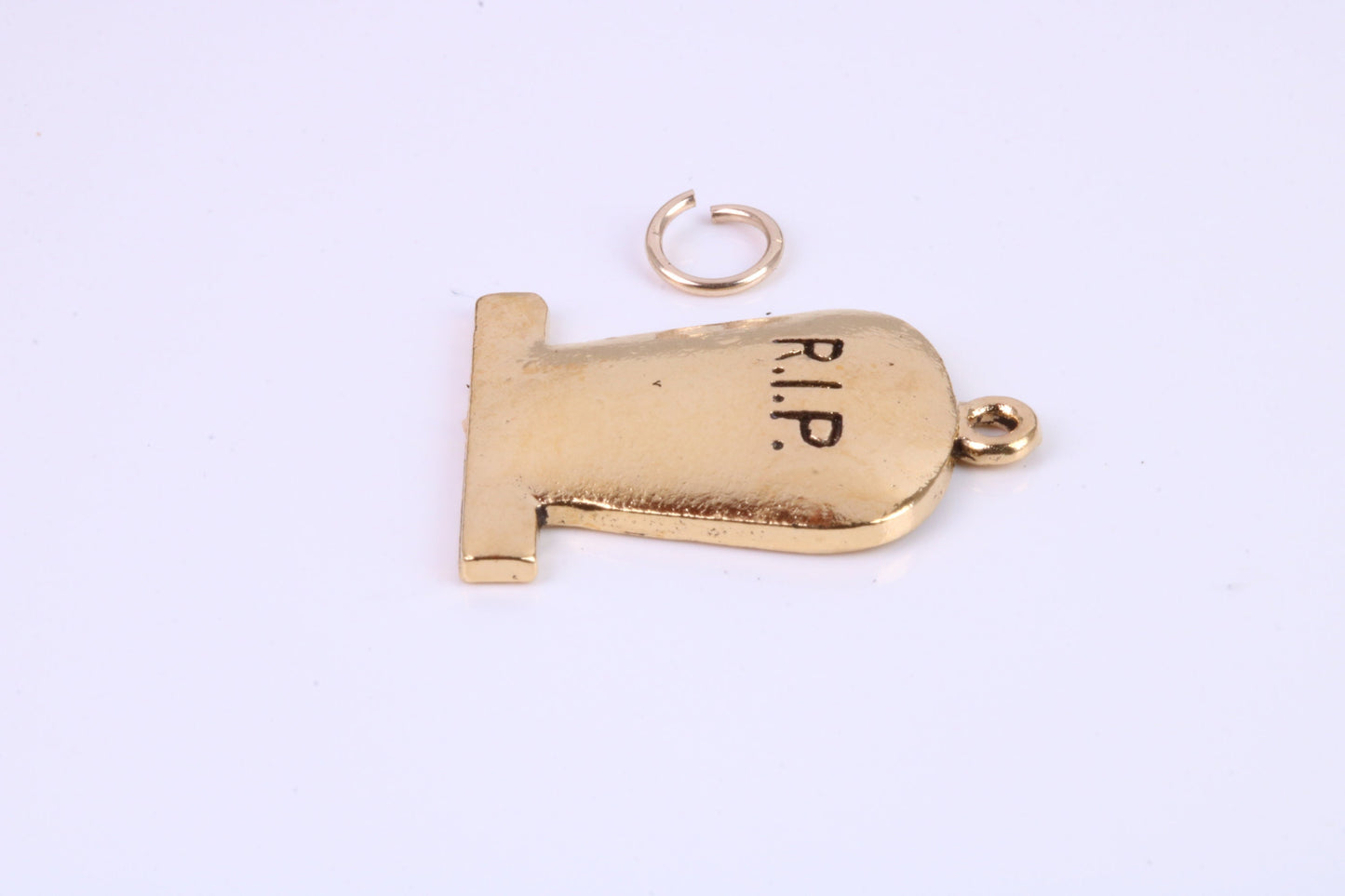 R I P Tombstone Charm, Traditional Charm, Made from Solid Cast Yellow Gold, British Hallmarked, Complete with Attachment Link