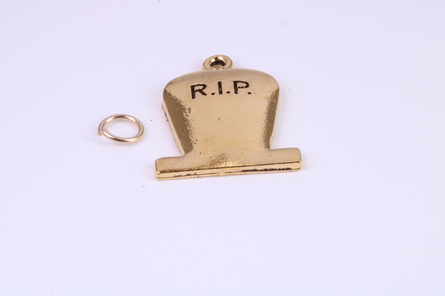 R I P Tombstone Charm, Traditional Charm, Made from Solid Cast Yellow Gold, British Hallmarked, Complete with Attachment Link