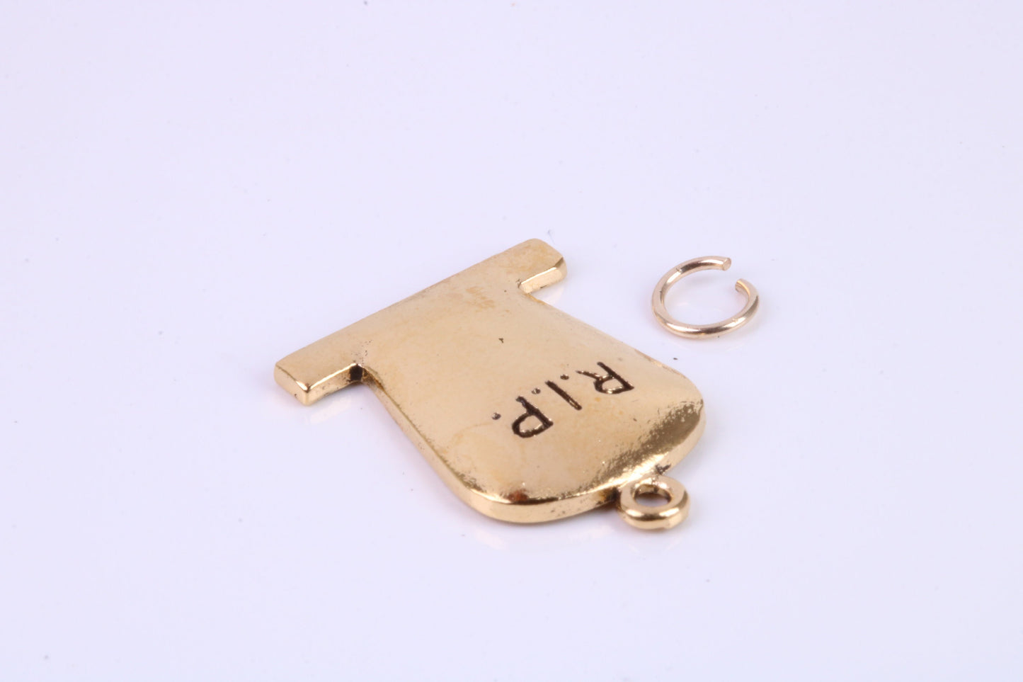 R I P Tombstone Charm, Traditional Charm, Made from Solid Cast Yellow Gold, British Hallmarked, Complete with Attachment Link