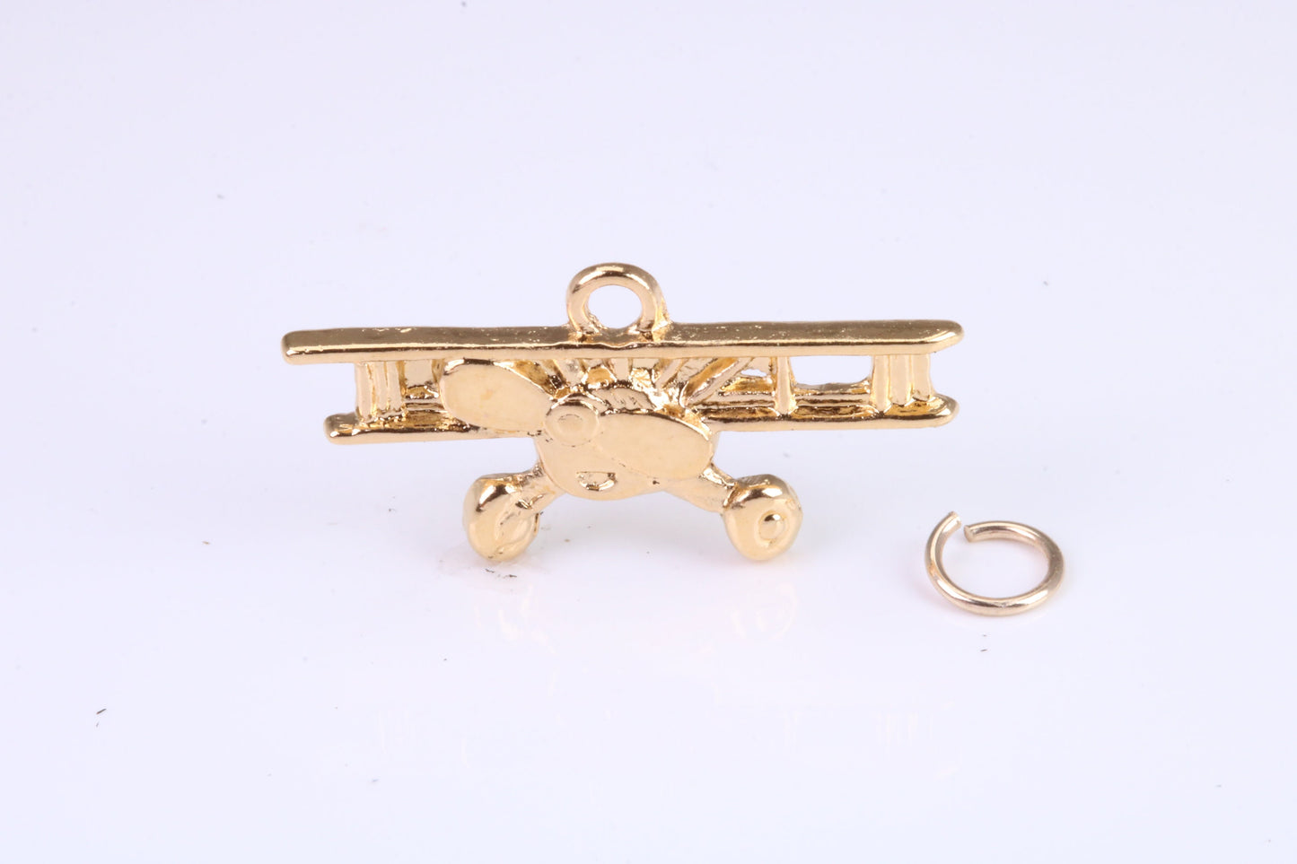 Airplane Charm, Traditional Charm, Made from Solid Cast Yellow Gold, British Hallmarked, Complete with Attachment Link