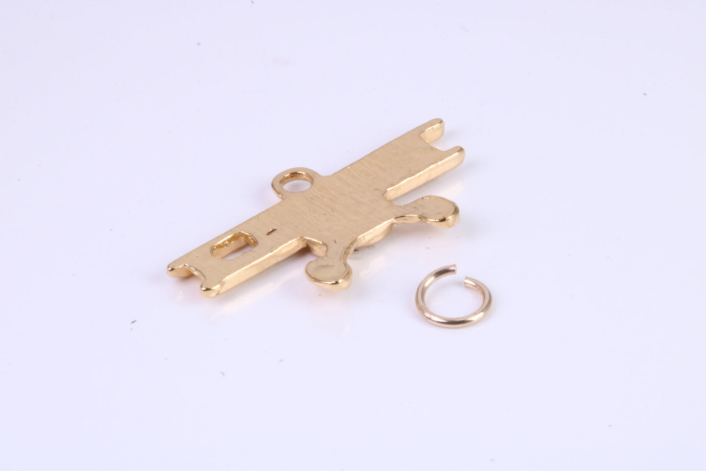 Airplane Charm, Traditional Charm, Made from Solid Cast Yellow Gold, British Hallmarked, Complete with Attachment Link