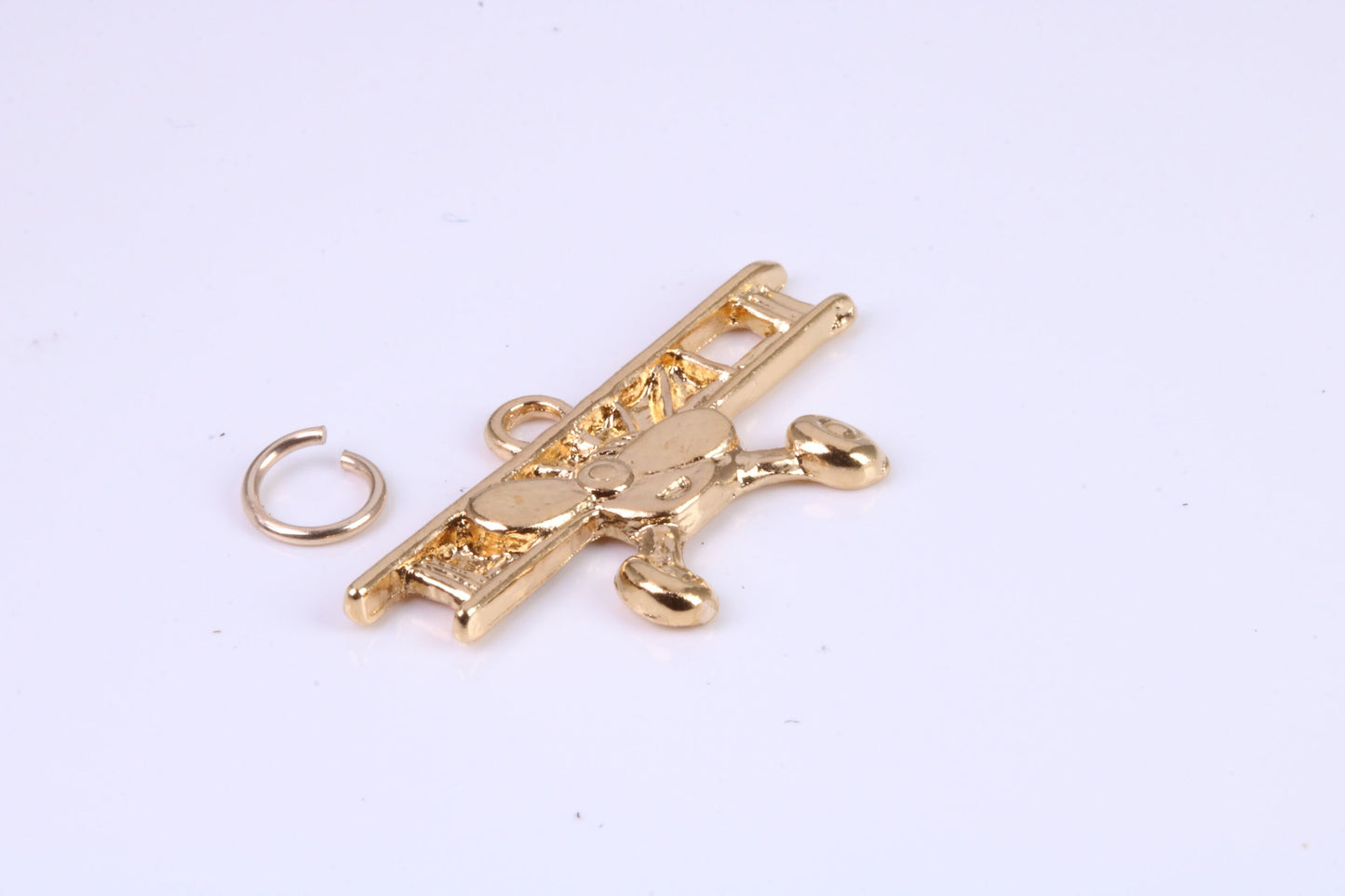 Airplane Charm, Traditional Charm, Made from Solid Cast Yellow Gold, British Hallmarked, Complete with Attachment Link
