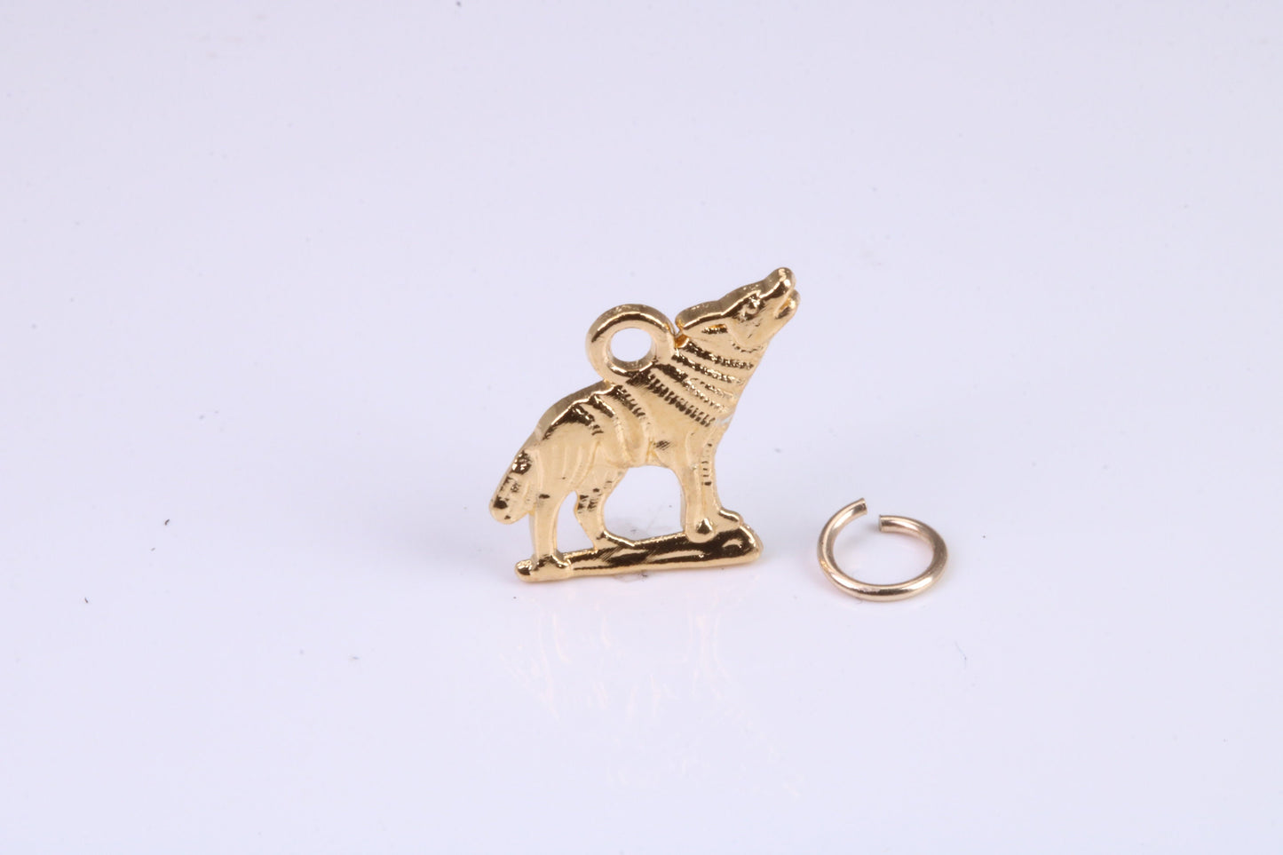 Wolf Charm, Traditional Charm, Made from Solid Cast Yellow Gold, British Hallmarked, Complete with Attachment Link