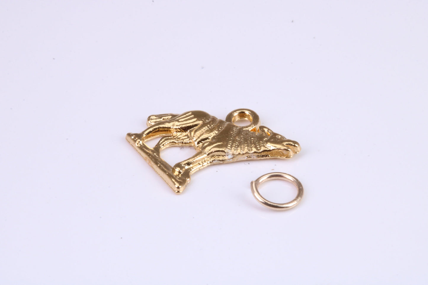 Wolf Charm, Traditional Charm, Made from Solid Cast Yellow Gold, British Hallmarked, Complete with Attachment Link