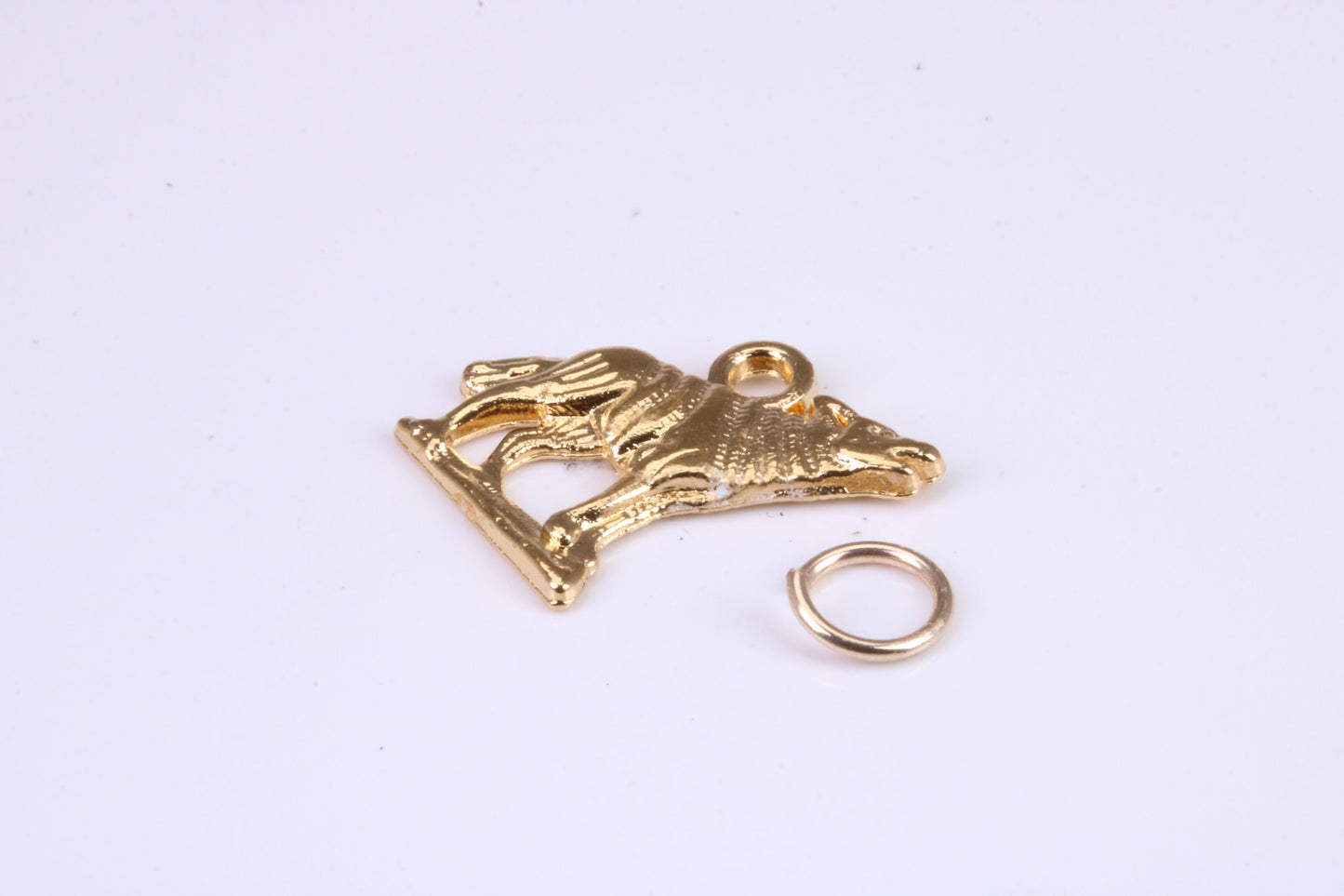 Wolf Charm, Traditional Charm, Made from Solid Cast Yellow Gold, British Hallmarked, Complete with Attachment Link