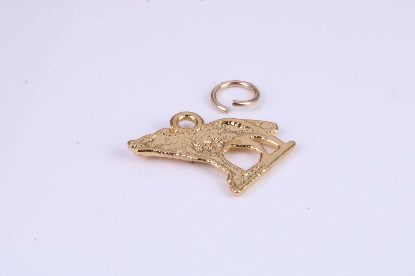 Wolf Charm, Traditional Charm, Made from Solid Cast Yellow Gold, British Hallmarked, Complete with Attachment Link