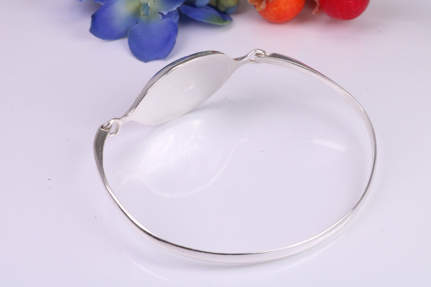 Black Onyx set Oval Solid Silver Bangle