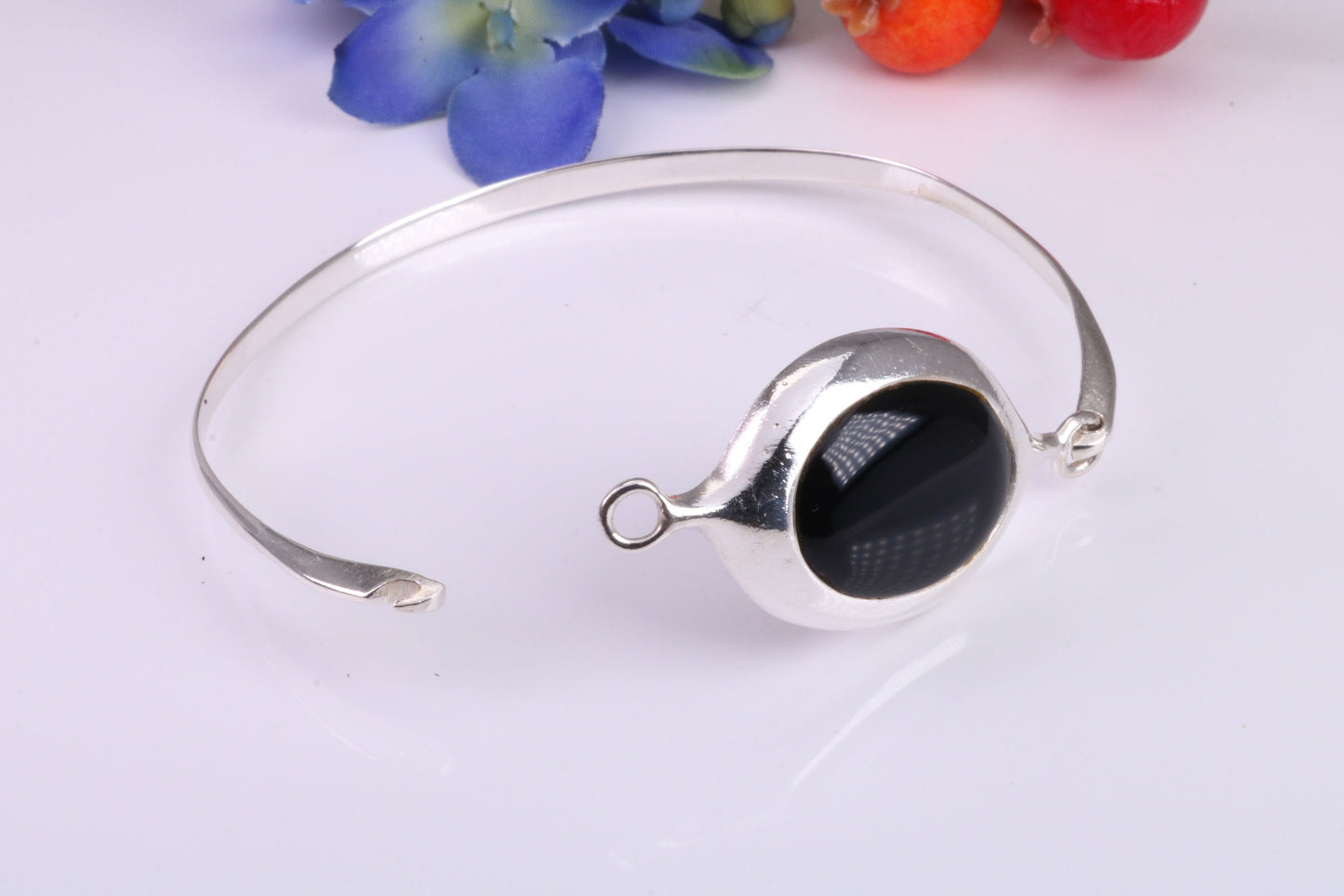 Black Onyx set Oval Solid Silver Bangle