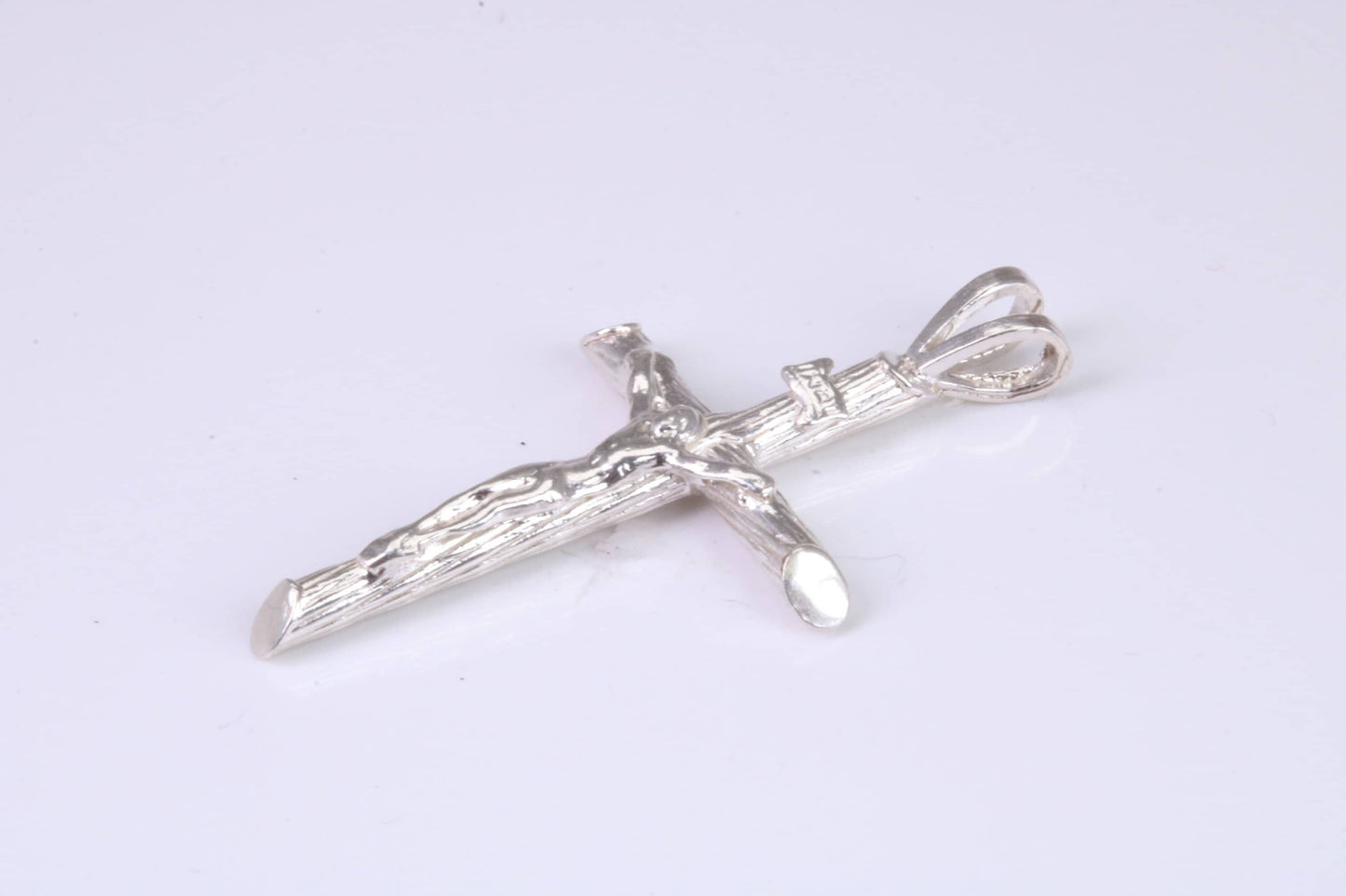 Small Silver Crucifix with Bark Effect Finish