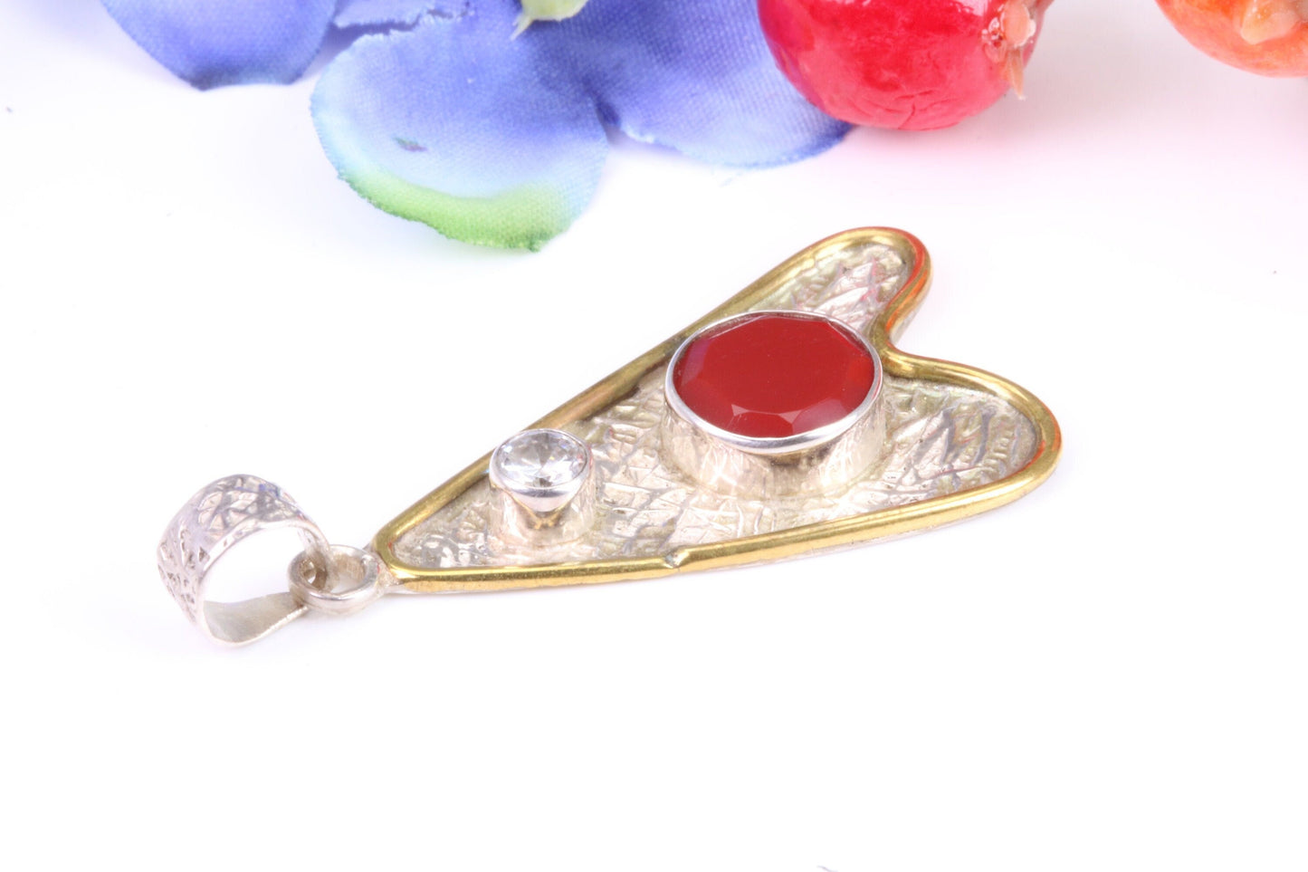 Real Ruby and White Topaz Necklace set in Sterling Silver