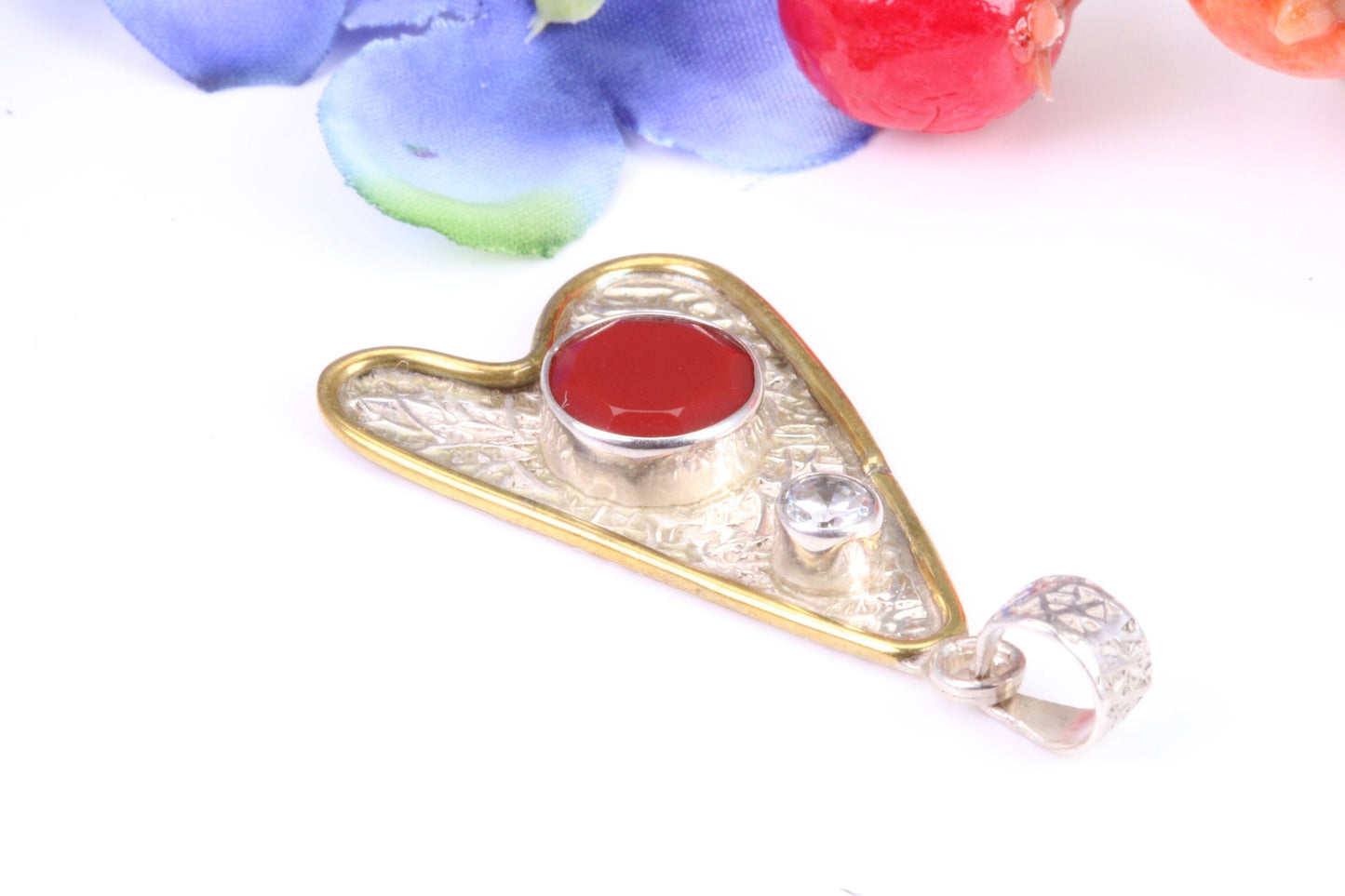 Real Ruby and White Topaz Necklace set in Sterling Silver