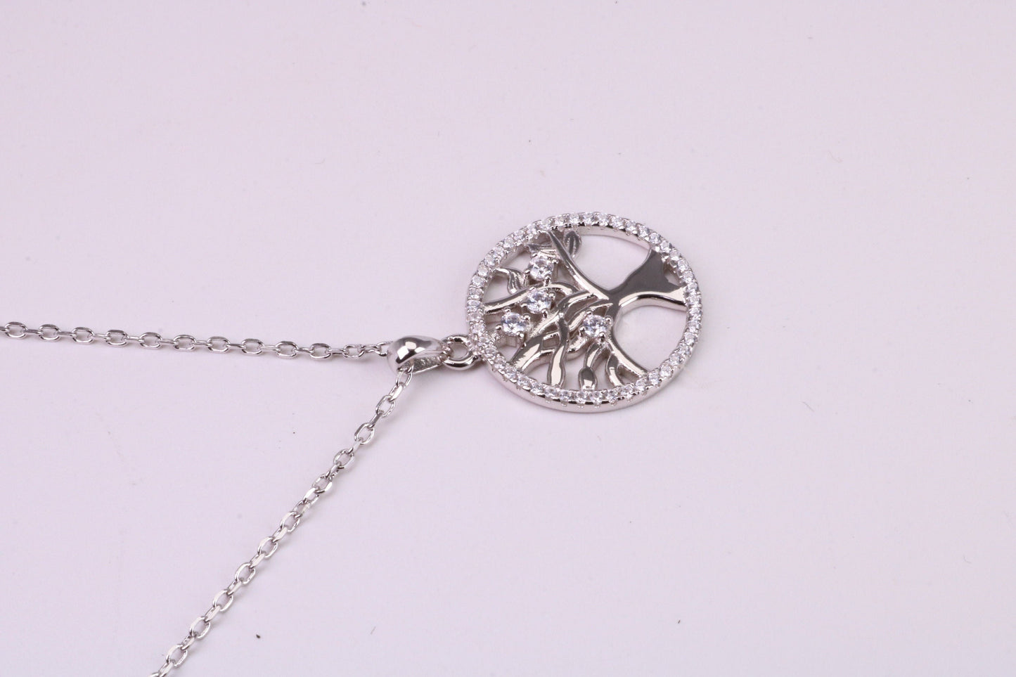 Tree of Life Cubic Zirconia set Necklace, made from solid Sterling Silver, Length Adjustable Chain