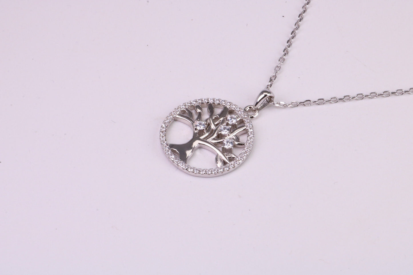 Tree of Life Cubic Zirconia set Necklace, made from solid Sterling Silver, Length Adjustable Chain