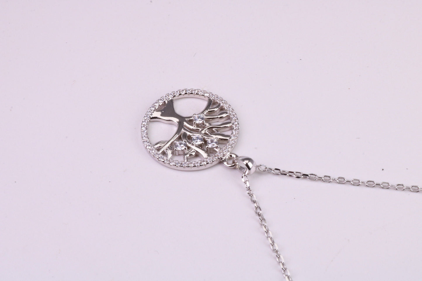 Tree of Life Cubic Zirconia set Necklace, made from solid Sterling Silver, Length Adjustable Chain