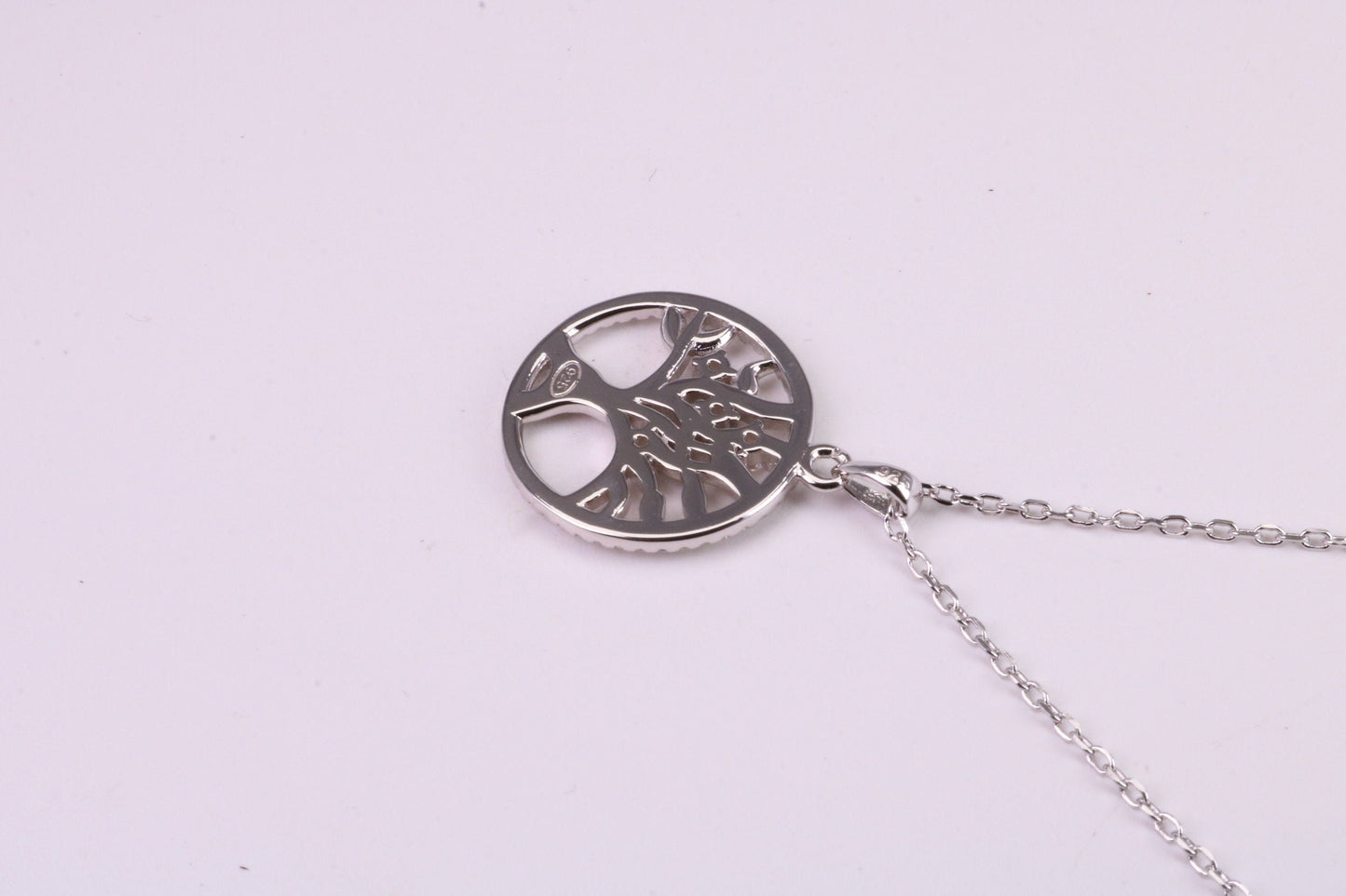 Tree of Life Cubic Zirconia set Necklace, made from solid Sterling Silver, Length Adjustable Chain