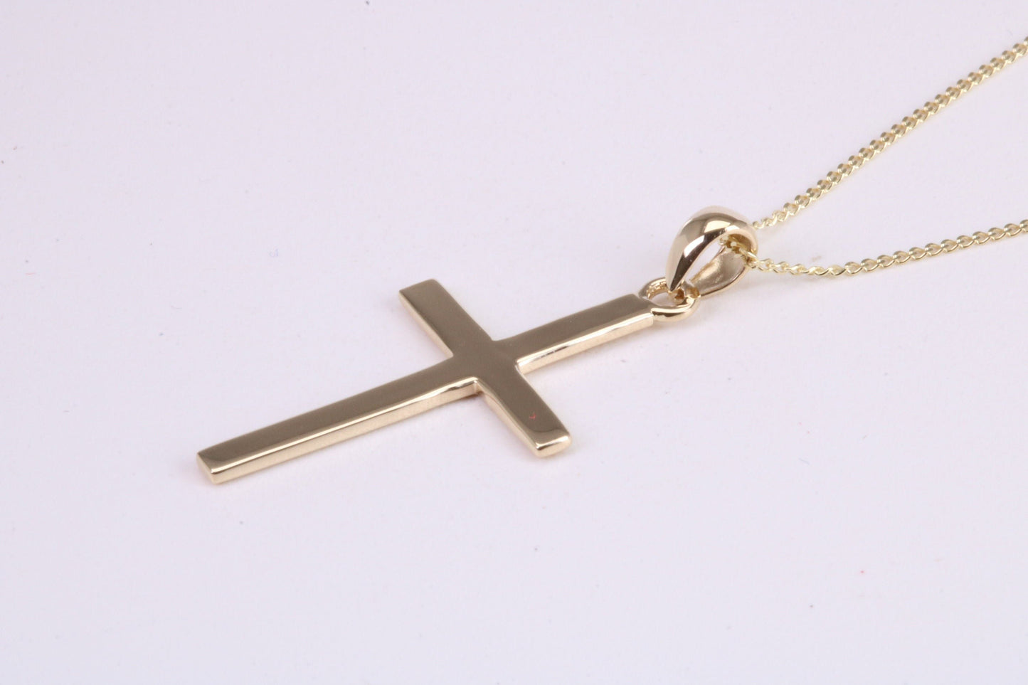 Simple 33 mm Long Cross Together with 18 Inch Long Chain, Made from Solid Yellow Gold with High Polished Finish