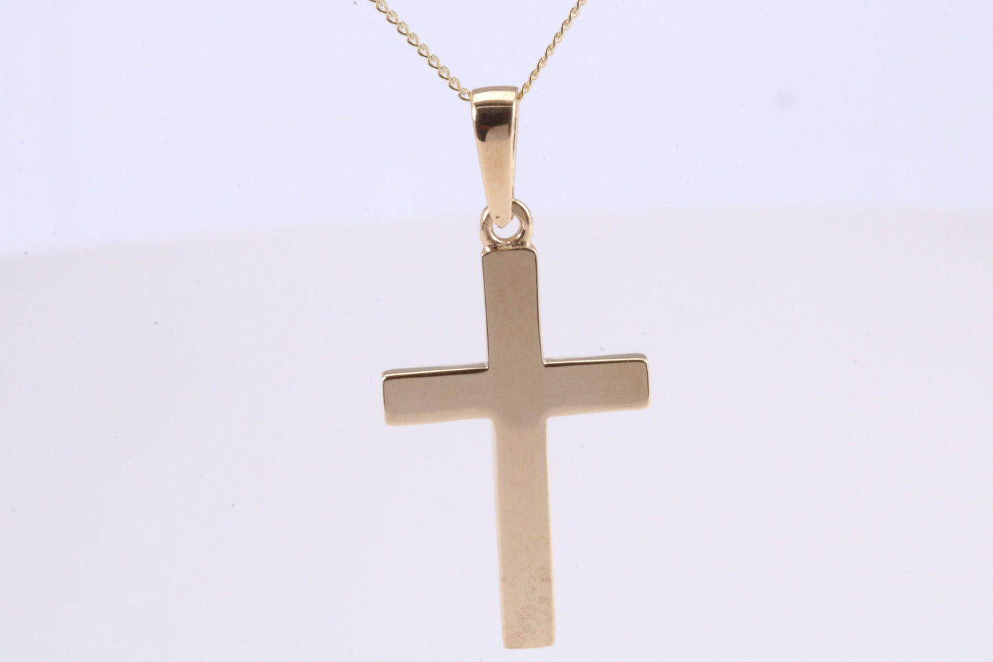 Simple 26 mm Long Cross Together with 18 Inch Long Chain, Made from Solid Yellow Gold with High Polished Finish
