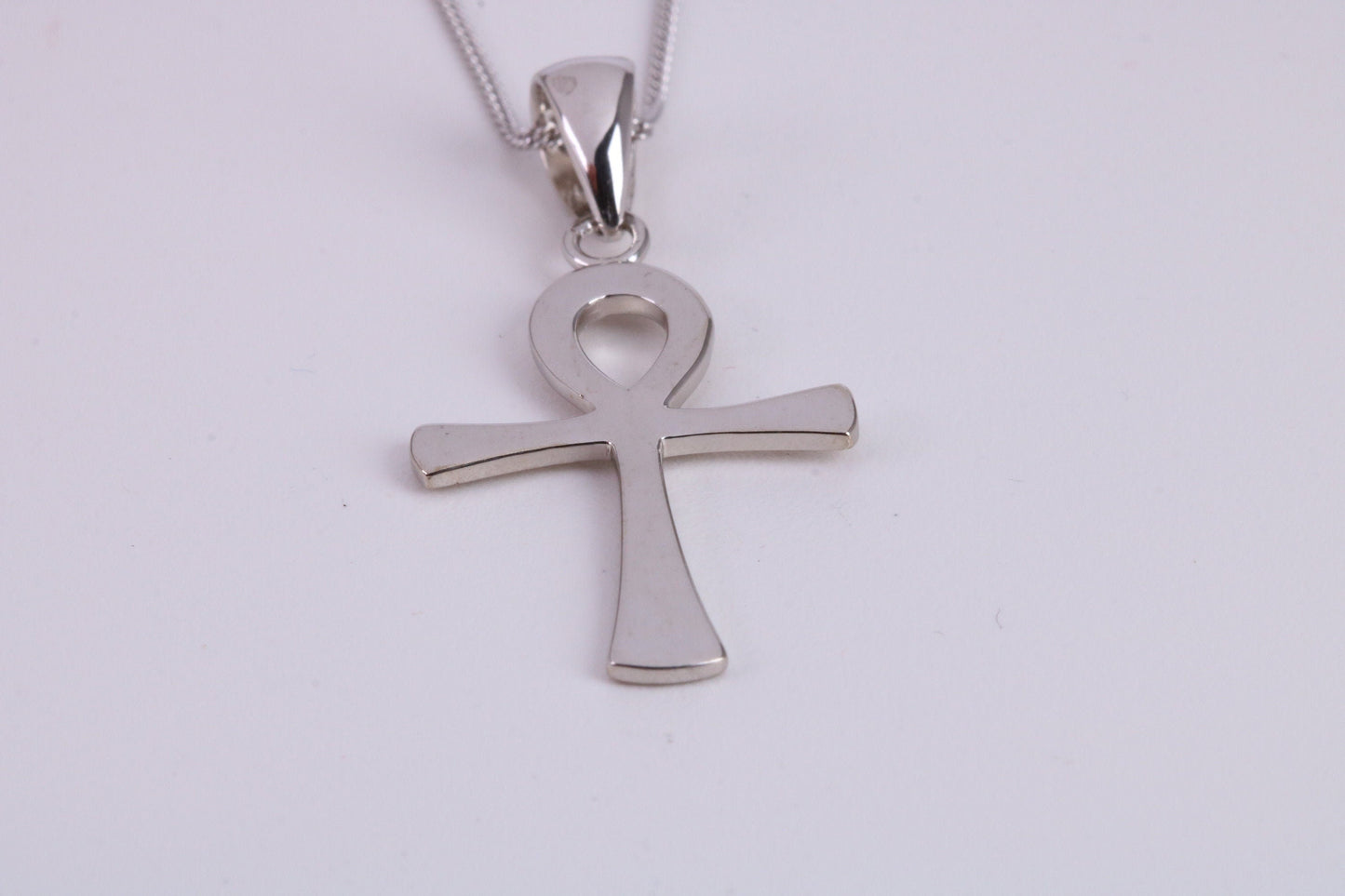30 mm Long Ankh Cross Necklace, made from solid Sterling Silver, With 18 Inch Long Chain