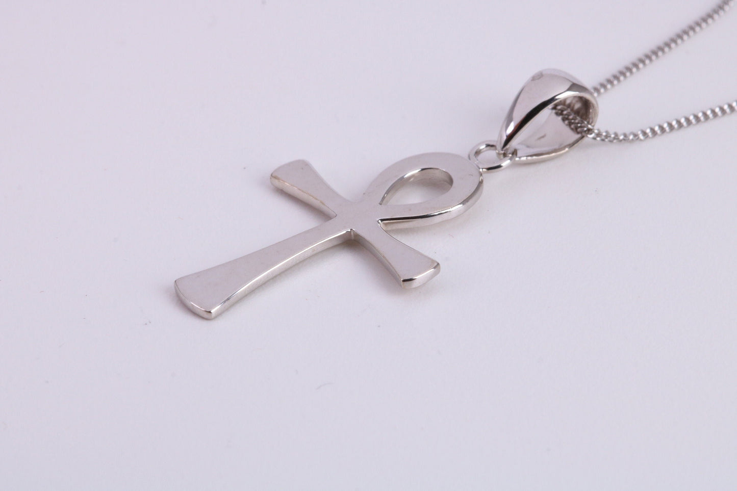 30 mm Long Ankh Cross Necklace, made from solid Sterling Silver, With 18 Inch Long Chain