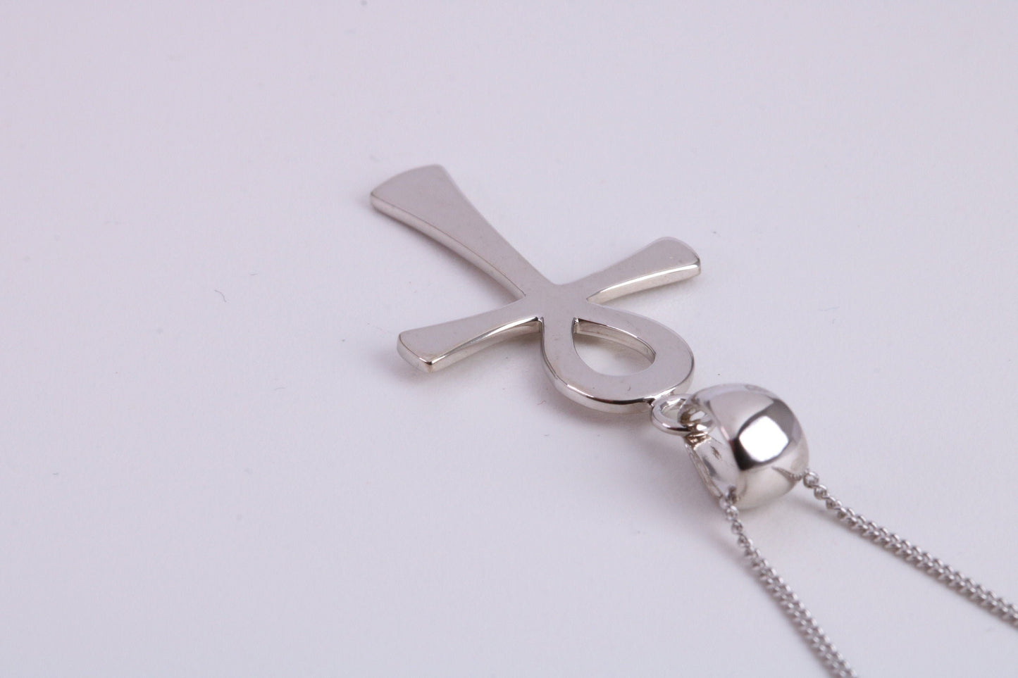 30 mm Long Ankh Cross Necklace, made from solid Sterling Silver, With 18 Inch Long Chain