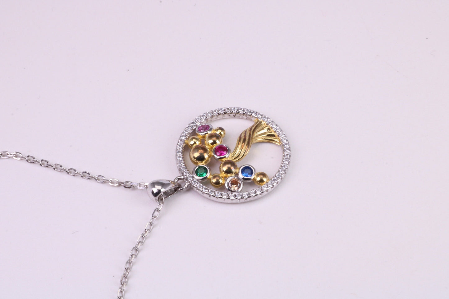 Tree of Life Cubic Zirconia set Necklace, made from solid Sterling Silver, 18ct Yellow Gold Plated, Length Adjustable Chain