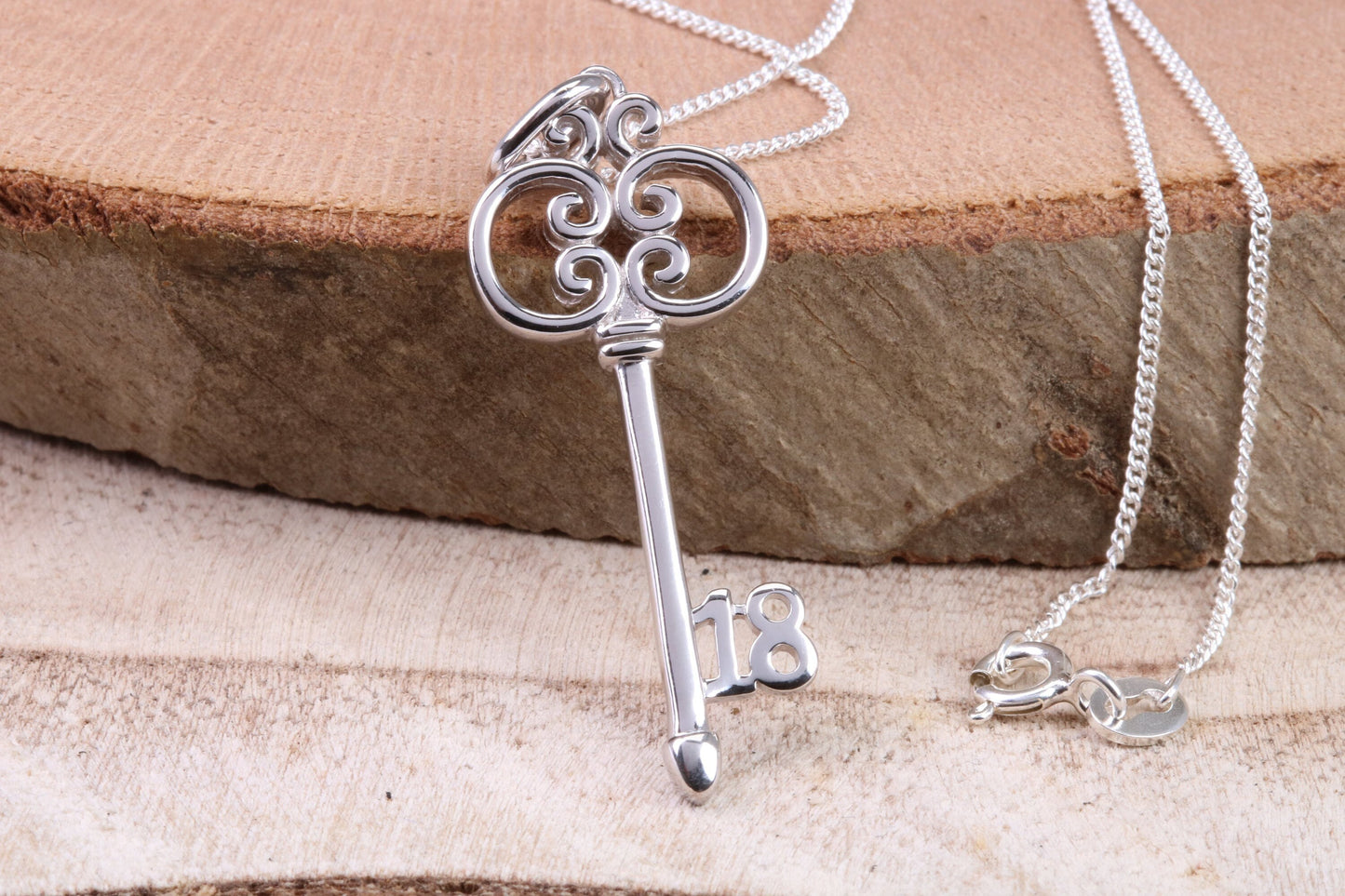 18 Birthday Key Necklace, made from solid Sterling Silver