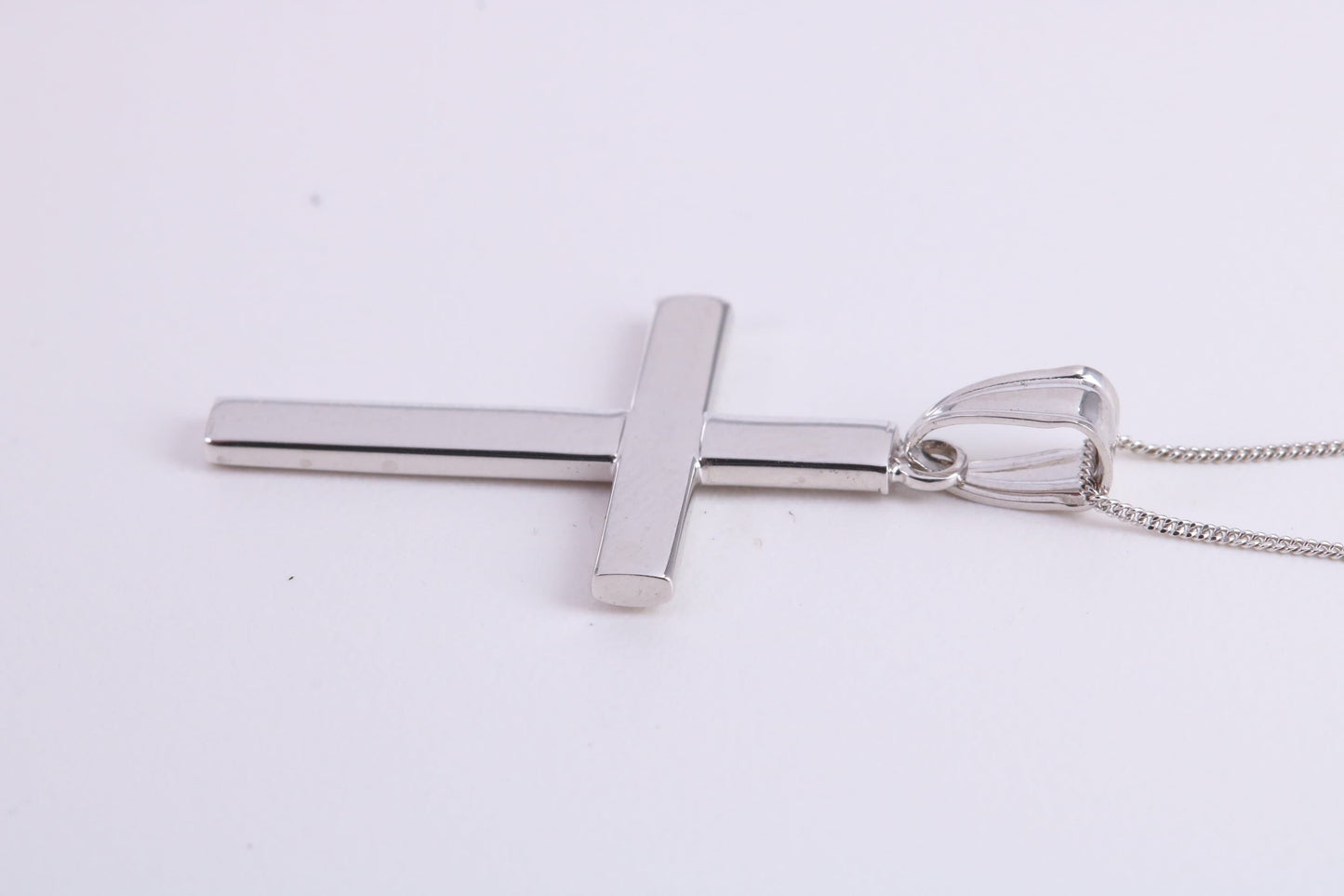27 mm Long Cross Necklace Together with 18 Inch Long Chain, Made from Solid White Gold with High Polished Finish