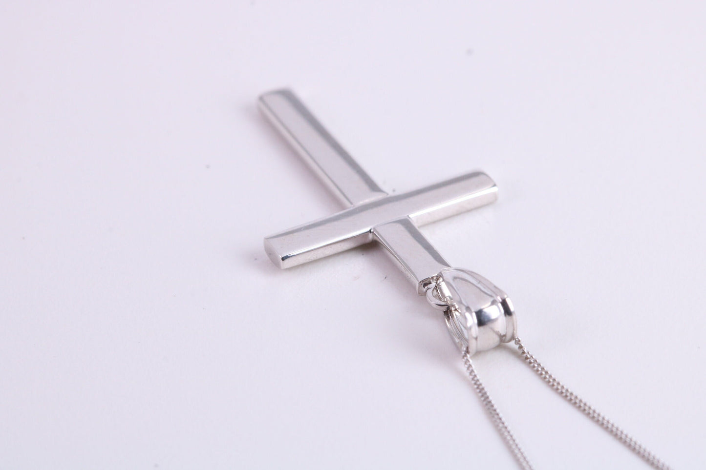 27 mm Long Cross Necklace Together with 18 Inch Long Chain, Made from Solid White Gold with High Polished Finish