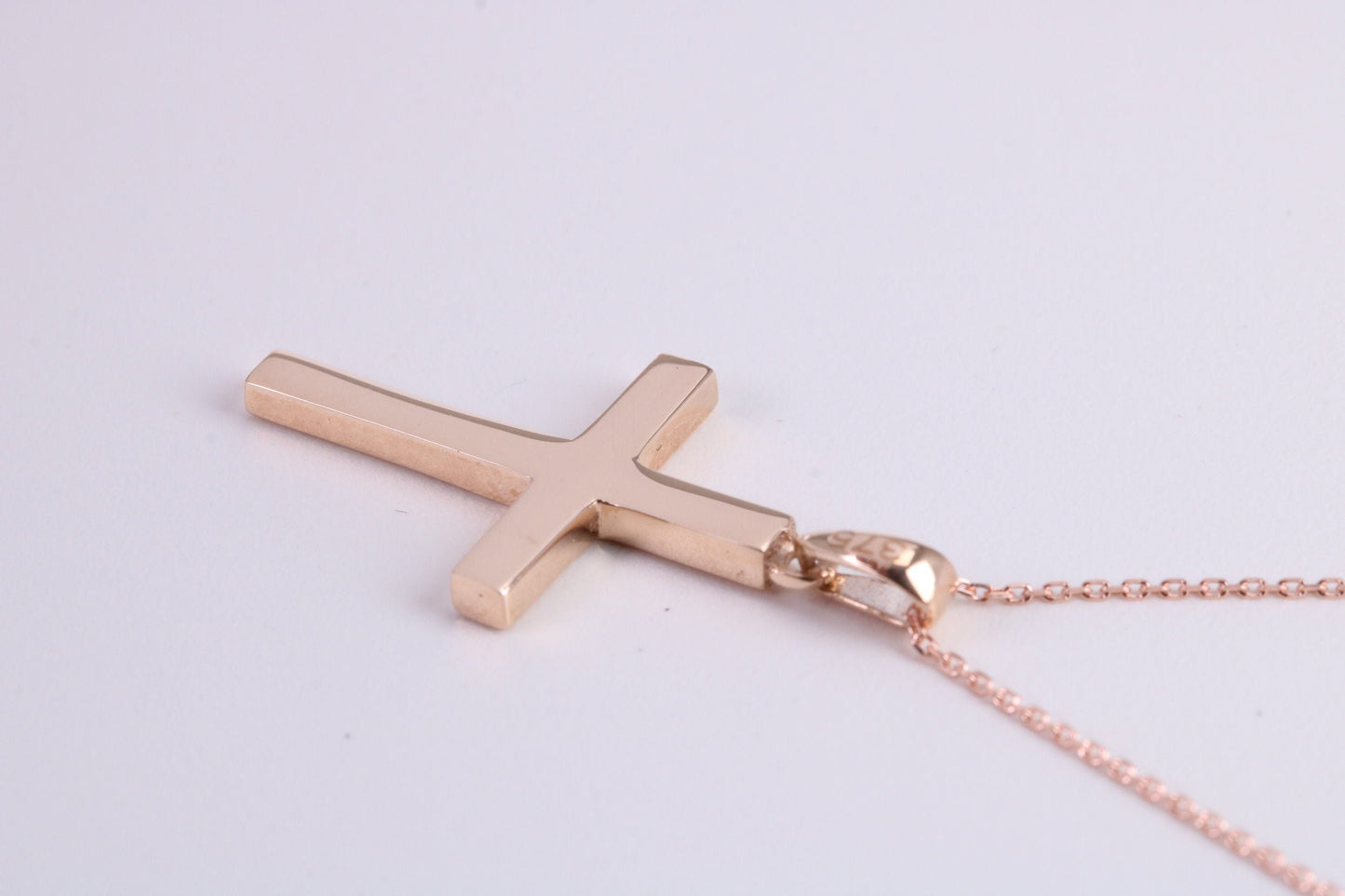 24 mm Long Rose Gold Cross Together with 18 Inch Long Chain, Made from Solid Rose Gold with High Polished Finish
