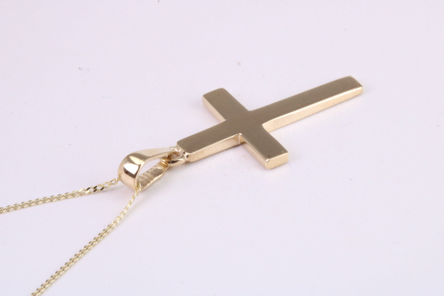Simple 26 mm Long Cross Together with 18 Inch Long Chain, Made from Solid Yellow Gold with High Polished Finish