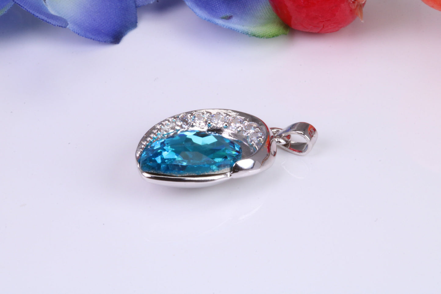 Sterling Silver with Real Blue Topaz and C Z set Pendant