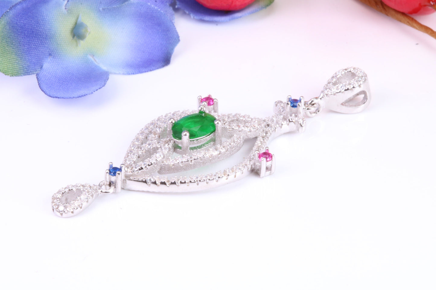 Large Dressy Sterling Silver C Z set Pendant