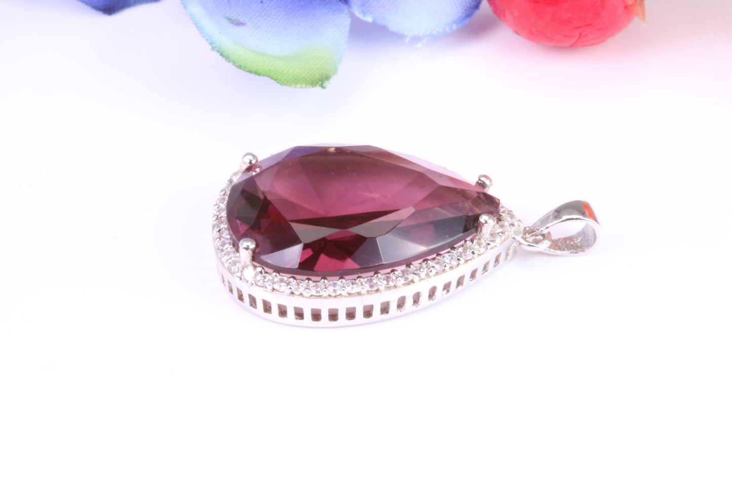 Real Amethyst set Large Sterling Silver Dressy Pendant