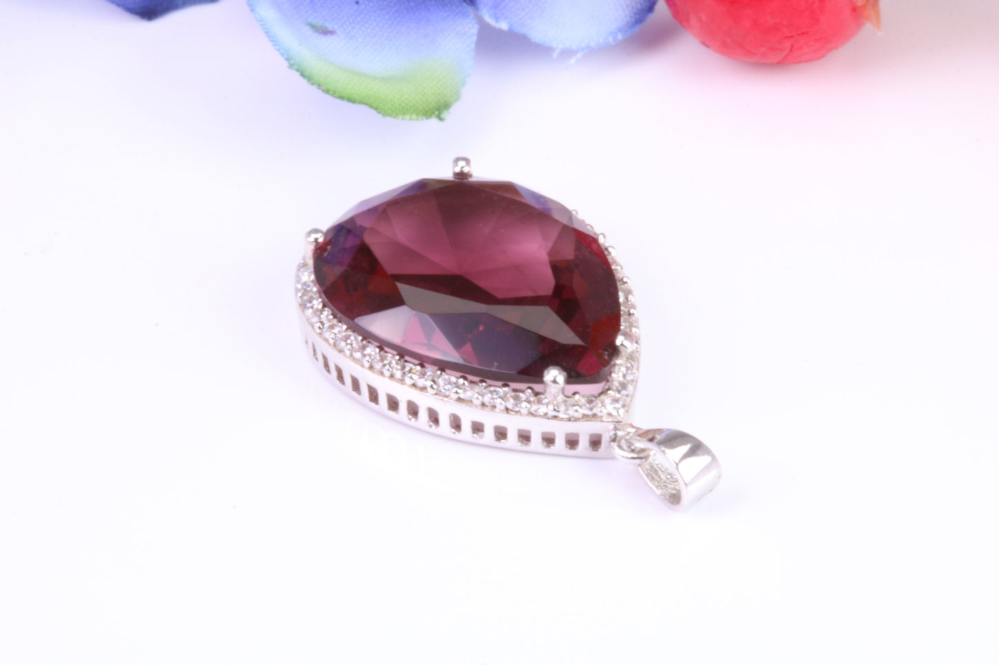 Real Amethyst set Large Sterling Silver Dressy Pendant