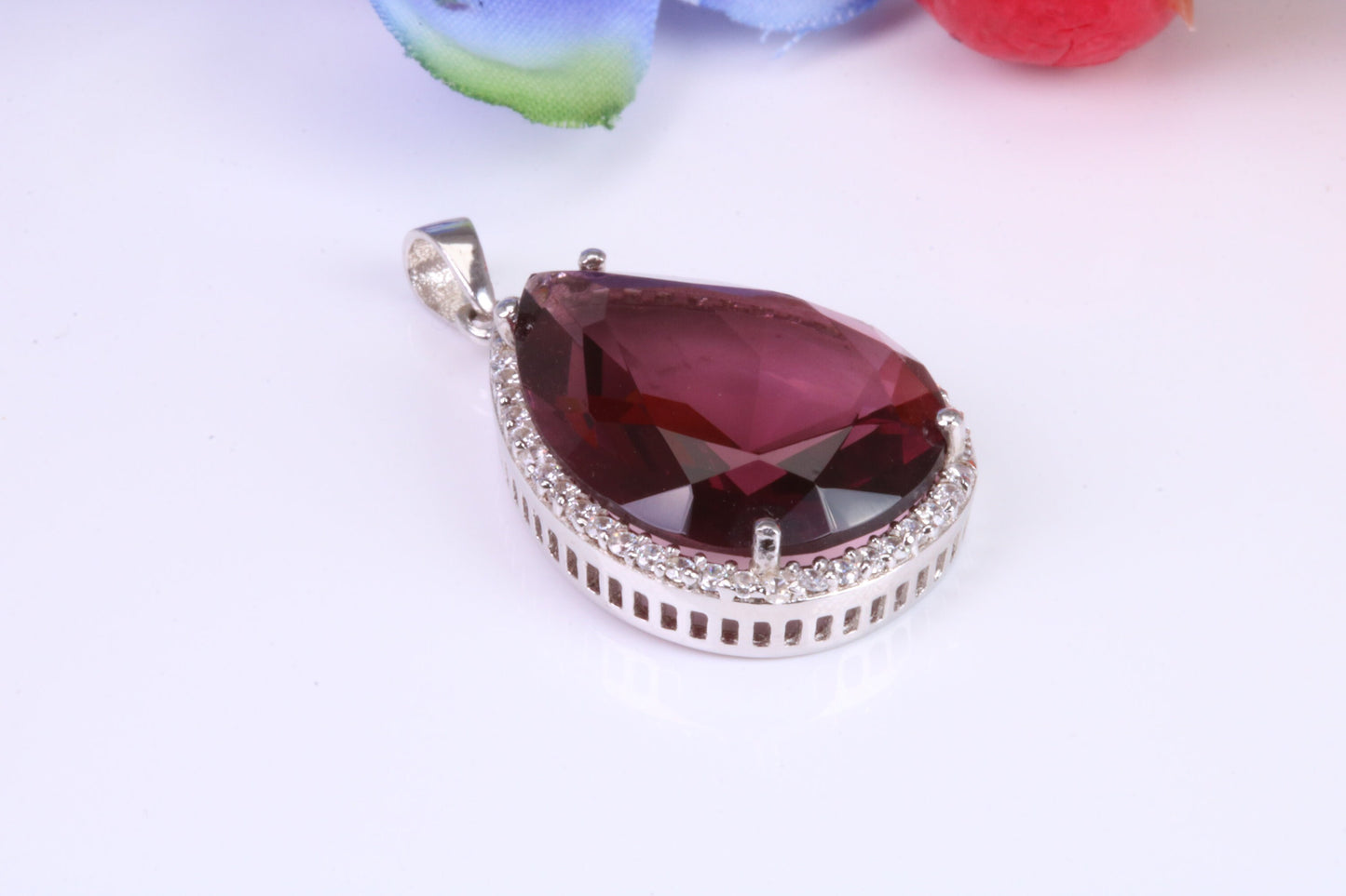 Real Amethyst set Large Sterling Silver Dressy Pendant