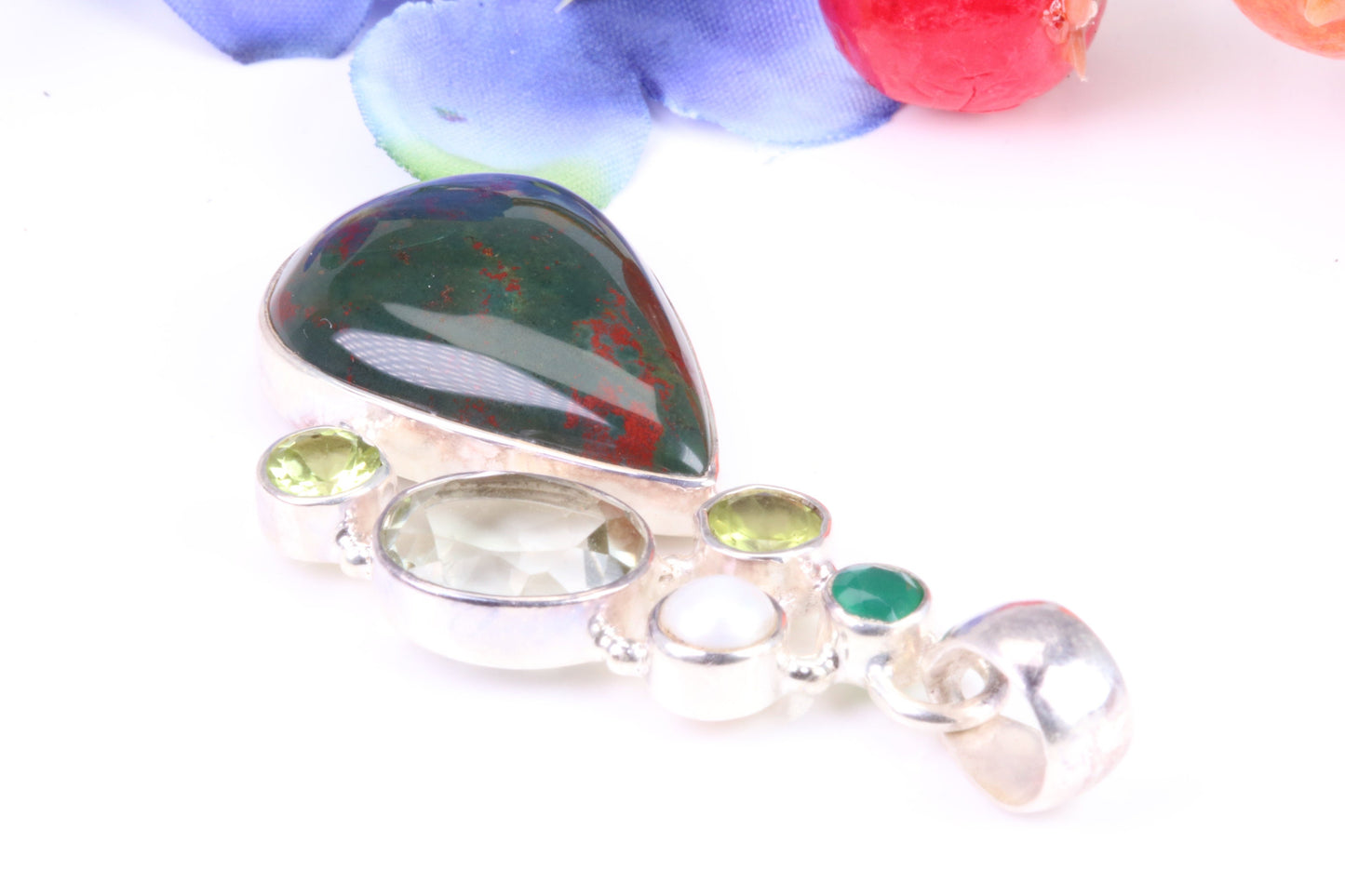 Multi Gemstones set Sterling Silver Pendant